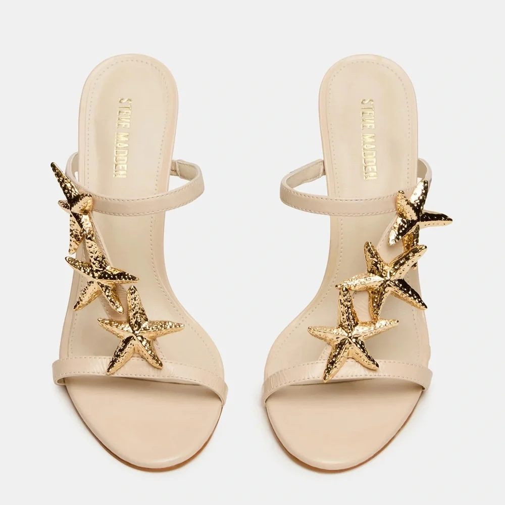 Steve Madden AQUARIAN BONE Nude Heeled Sandals with Gold Starfish Accents - Picture 4 of 4
